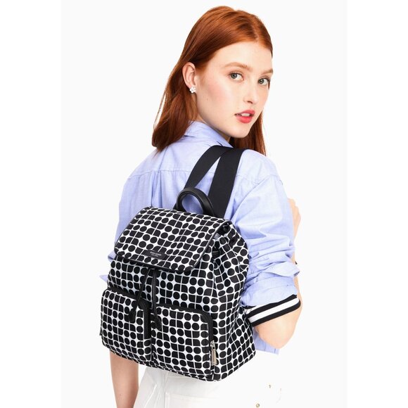 New Kate Spade Noel Medium Backpack Jacquard Fabric Black Multi - Picture 2 of 6